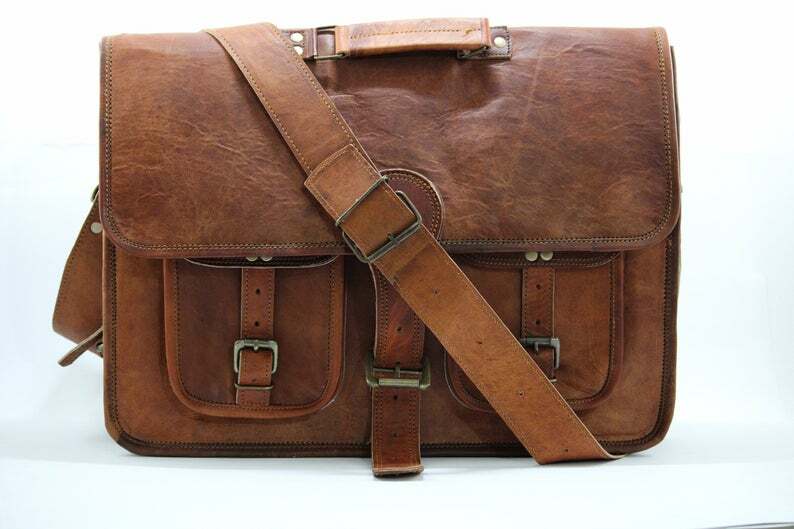 Leather Messenger Laptop Bag Shoulder Handmade Satchel Briefcase 18