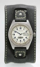 Orologio Fossil Defender Uomo Day Date Acciaio Inox Argento Pelle Grigio 100m Bianco