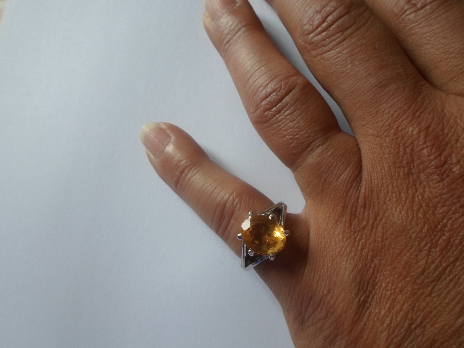 solid silver ring, orange faceted cabochon, size … - image 2