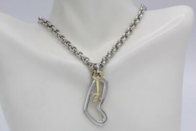 MOVADO 925 Silver/18K Gold Heart Key Chain Link Necklace 16