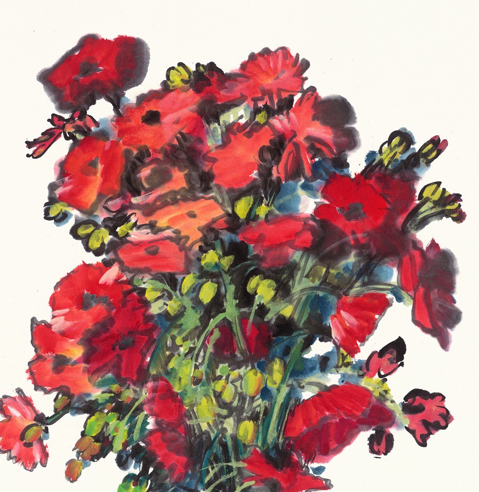 掛軸1967 ORIENTAL FAMOUS FINE ART CHINESE FLORAL WATERCOLOR PAINTING