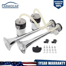 Loud Dual Trumpet Train Air Horn System Kit For Chrome Color 12V Car Truck