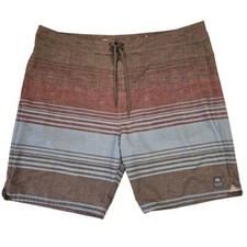 Travis Mathew Men's Size 42 Striped Board Shorts Gray Blue Burgundy Swim Beach