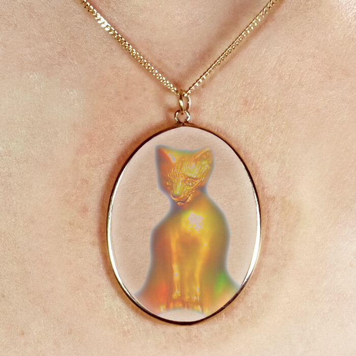 9ct Gold Hologram Pendant - Kitten Cat (Oval) + 20"" Chain