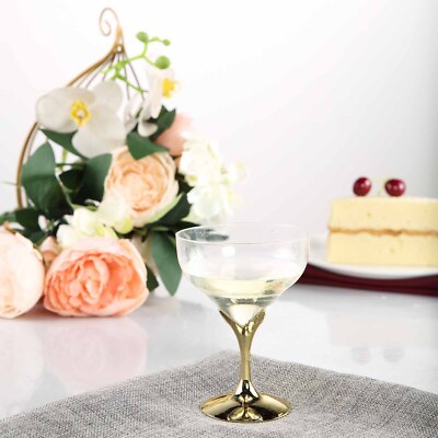 5 oz GOLD CLEAR PLASTIC Wine GOBLETS GLASSES Disposable Tableware Wedding Party