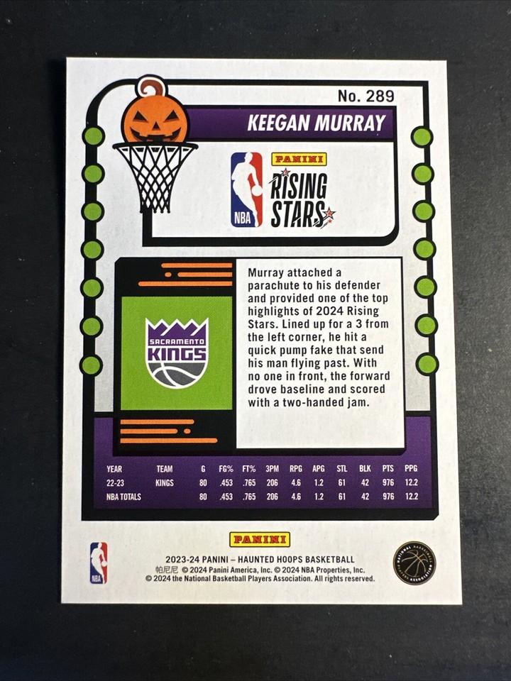 2024 Panini Haunted Hoops Rookie Card Rising Stars 289 Keegan Murray