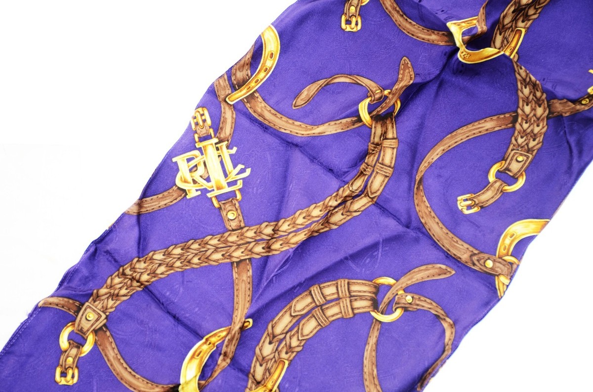 NWT Ralph Lauren Equestrian Long Purple Silk Scarf Women's Dress