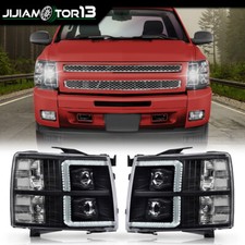 Fit For 2007-2014 Chevy Silverado Black Housing Led Bar Tube Headlight Lamp