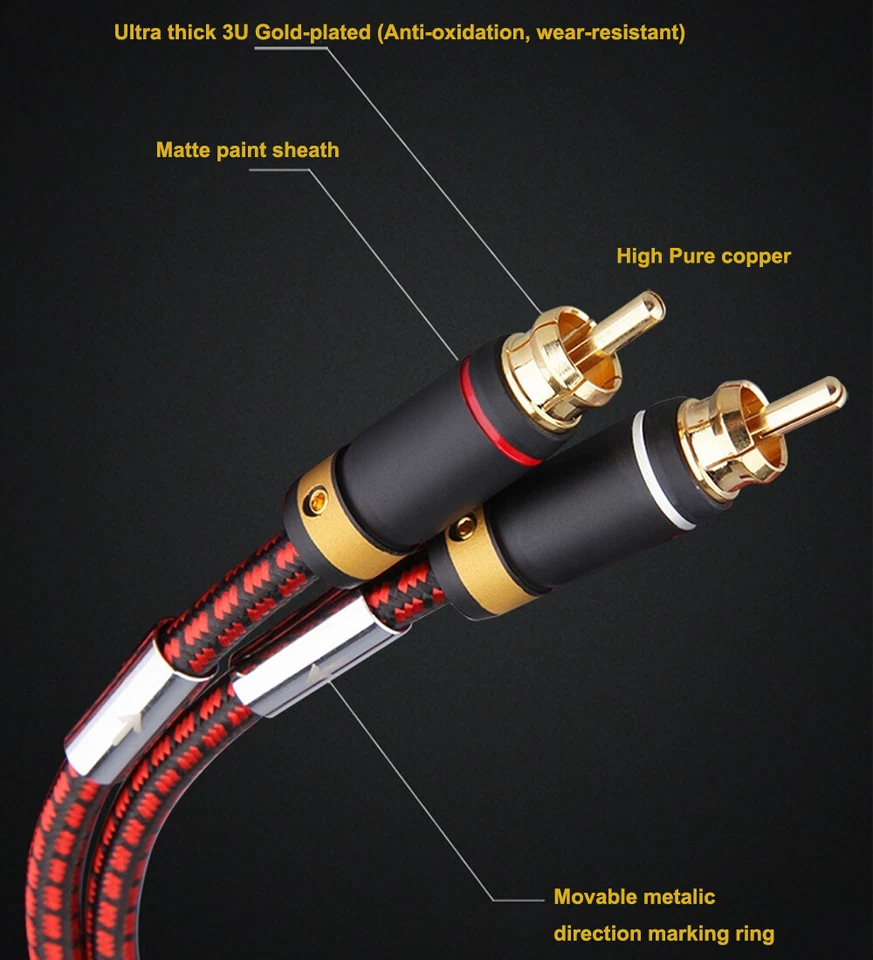 Auidophile 2RCA Male to 2RCA Male Stereo Audio Cable Hifi Subwoofer Gold Plated - Image 4 of 4