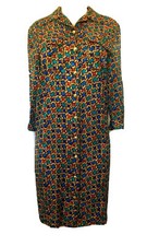 VTG Adrianna Papell Shirt Dress Silk Button Down 3/4 Sleeve Multi Color Pocket 6