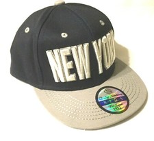 NEW YORK DARK BLUE  GRAY KIDS BASEBALL HAT Embroidered Adjustable Snapback Cap