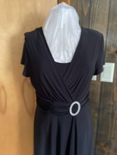 R M Richards Black Stretch Dress Short Sleeves Faux Wrap size 16
