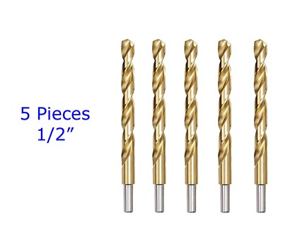 5 New Drillforce 1/2'' General Purpose Drill Bits HSS Metal Woodworking Free Ship
