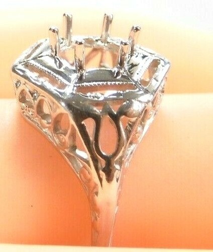 Antique Deco Filigree Mounting Setting 13K White Gold Hold 5-5.5MM Ring Sz 6