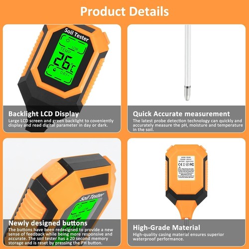 4-in-1 Soil Moisture Meter, PH/Soil Moisture/Temperature/Sunlight Intensity - Picture 6 of 6