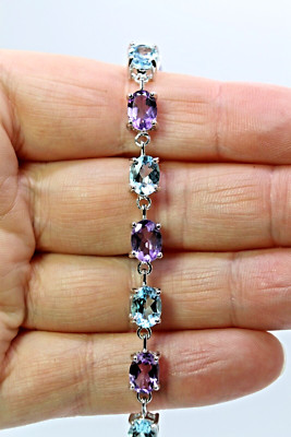Silber Armband Topas Amethyst echte natürliche abgebaute Edelsteine massiv Sterling 7 Zoll