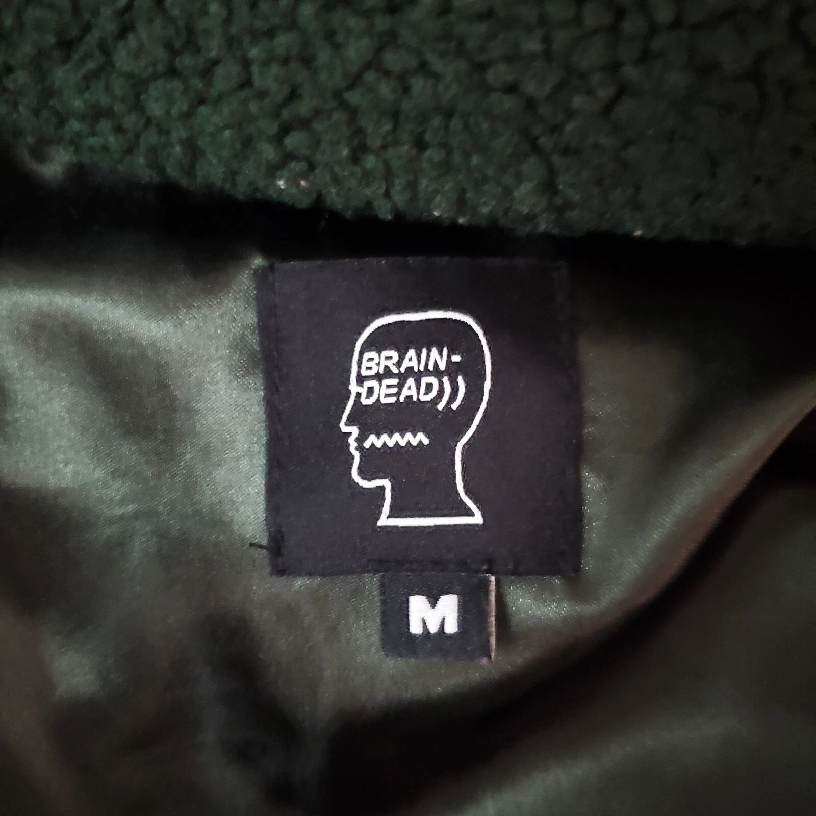 Brain Dead Cord Goose Jacket Green Corduroy Full Zip Winter Coat Fleece Sz M image 8