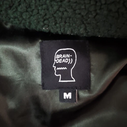 Brain Dead Cord Goose Jacket Green Corduroy Full Zip Winter Coat Fleece Sz M image 8