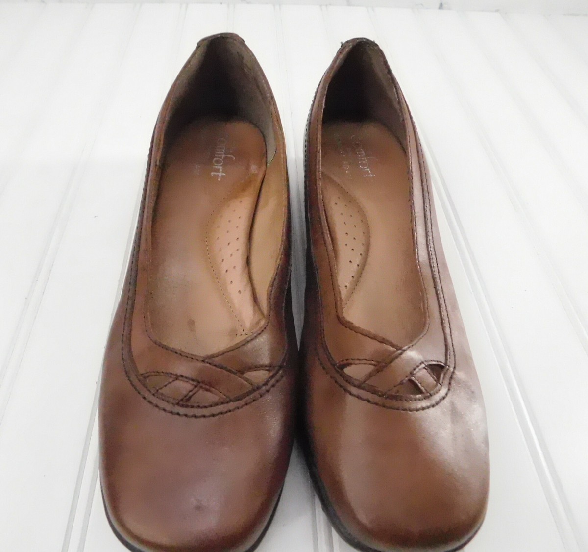 STRICTLY COMFORT Women's Brown Leather Wedge Heel Pumps Shoes US 8M UK 5 EU 38 View 6