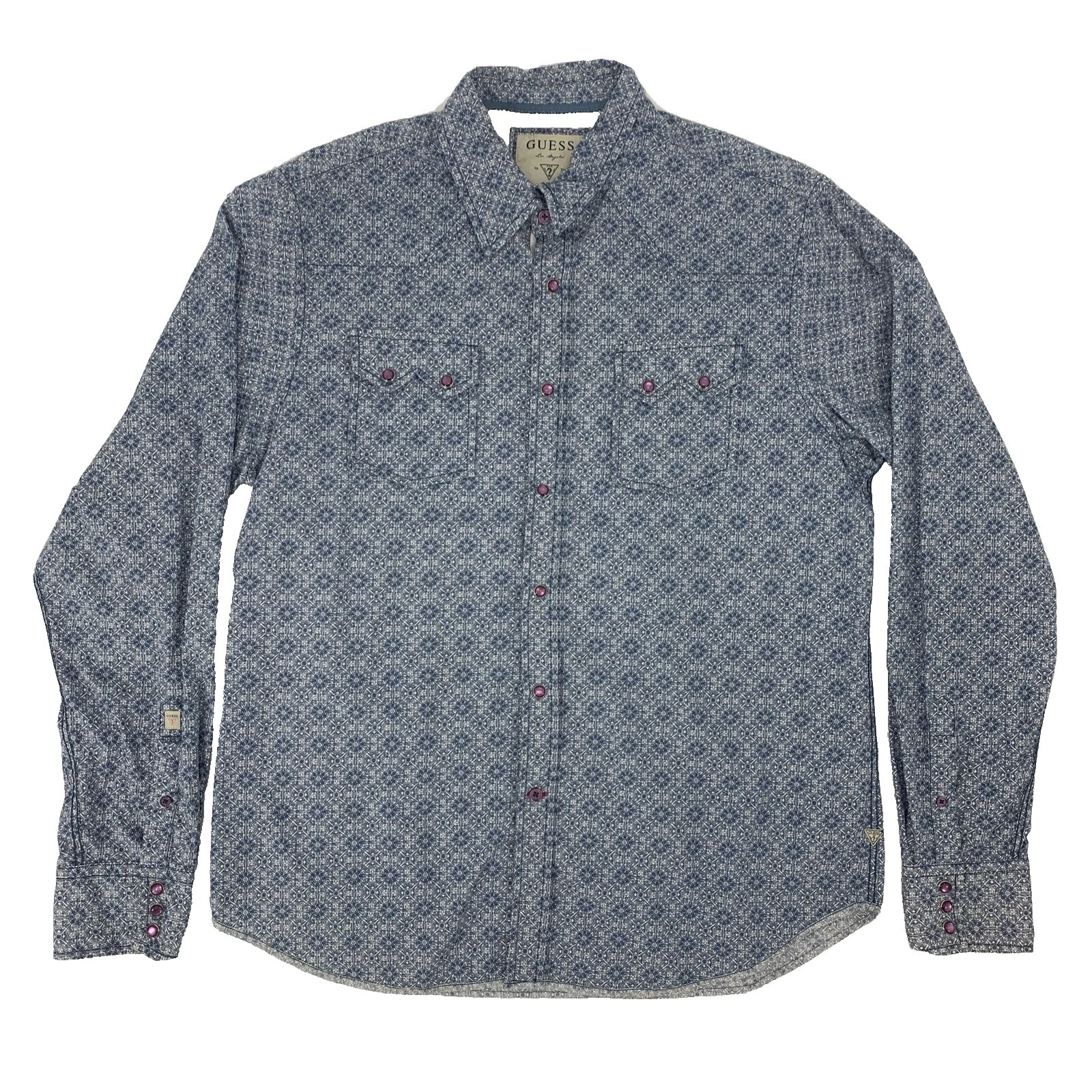 GUESS Camisas informales geométrico con botones para hombres