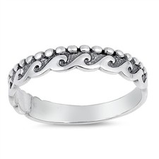 .925 Sterling Silver Bead and Wave Fashion Ring Size 3 to 10 NEW
