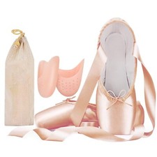 Adult Ballet Pointe Shoes Hard Toe Dance Shoes Pink Satin Practice Ballet Sli...