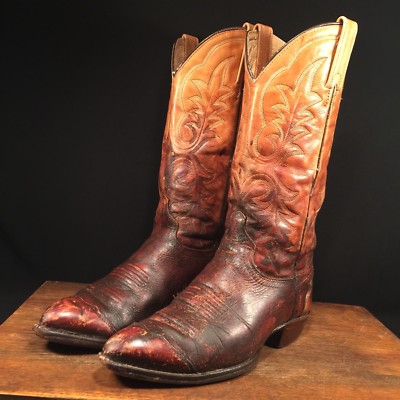 Vtg Cowboy Boots J. Chisholm Western Men's 8 D Distressed Patina PRIORITY MAIL