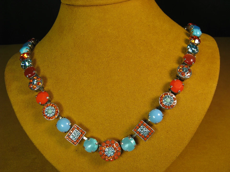 COLLAR JOYERÍA MARIANA CRISTALES SWAROVSKI MOSAICO AZUL ROJO TURQUESA Coral Foto 2 de 4