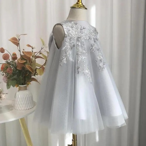 Princess Gown Bow Sequines Sleeveless Infant Birthday Baptism Party Girls Dress - Picture 3 of 18