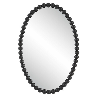 Serna Oval Wall Mirror Beaded Design Vanity Mirror Black Matte ~ Uttermost 09876
