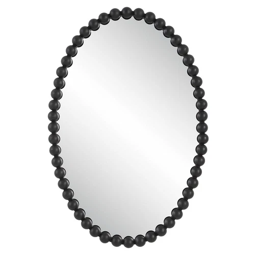 Serna Oval Wall Mirror Beaded Design Vanity Mirror Black Matte ~ Uttermost 09876 - Picture 1 of 5