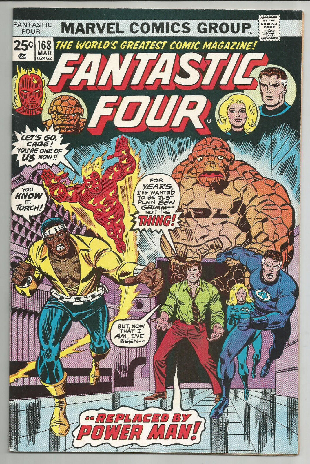 FANTASTIC FOUR #168 - POWER MAN LUKE CAGE REPLACES THING - MARVEL 1976