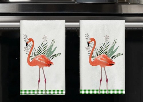 2pcs tropical Flamingo soft Fingertip tea Towels, dish Towel bathroom or kitchen - 第 2/2 張圖片