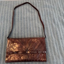 Vintage 80's Eel Skin Purse w Removable Strap/Clutch Brown 10" x 6" w 5 Pockets