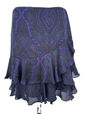 Vtg Lauren Ralph Lauren Ruffle 100 Silk Skirt Purple Paisley Tiered Midi Y2K 6