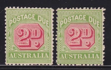 AUSTRALIA 1909-10 2d Rosine & Yellow-green POSTAGE DUE X2  MINT/MUH (RK19.2)