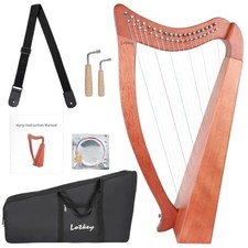 19 String Solid Mahogany Harp w/Gig Bag, Wrench, Straps, Nylon Strings