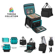 Vinyl Record Carrying Bag with Bottom Padded Pad, Album Storage Case with 2 D...