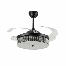 42" Crystal Ceiling Fan Light LED Chandelier Lamp 4 Retractable Blades w/ Remote