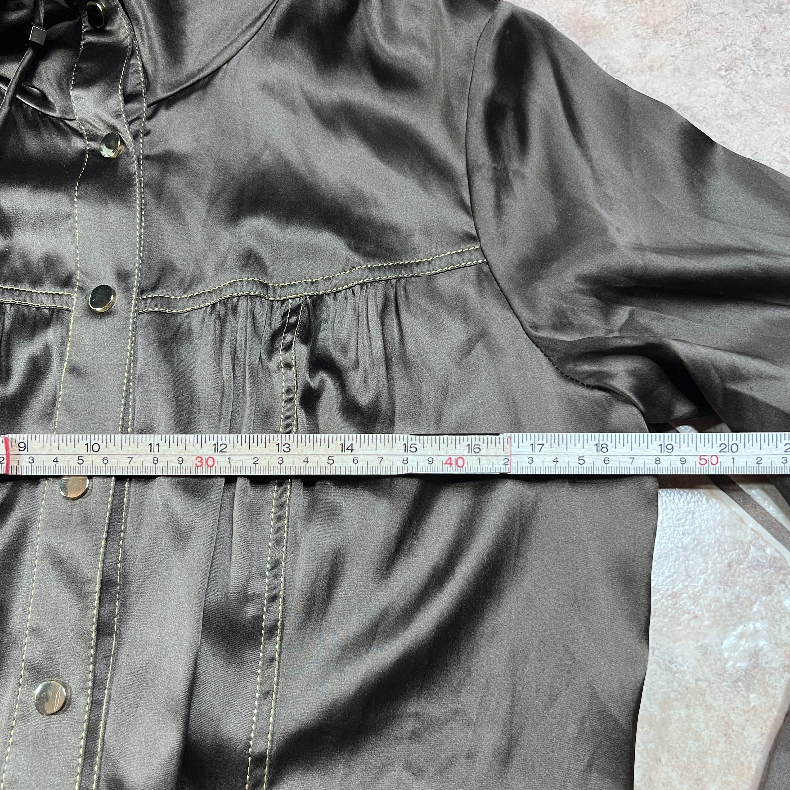 Cache Brown Silk Jacket Drawstring Utility Button… - image 6