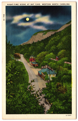 Night-Time Scene at Bat Cave Western North Carolina Full Moon Postcard