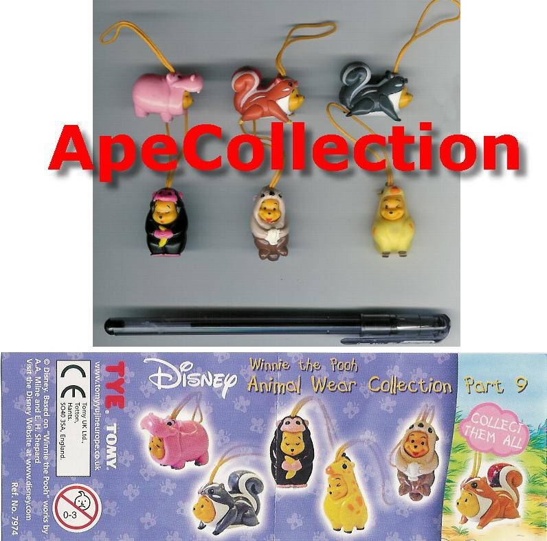 Seltene Set 6 Figure Winnie Pooh Animal Wear Part 9 Italien Serie TOMY Mini 4190₽