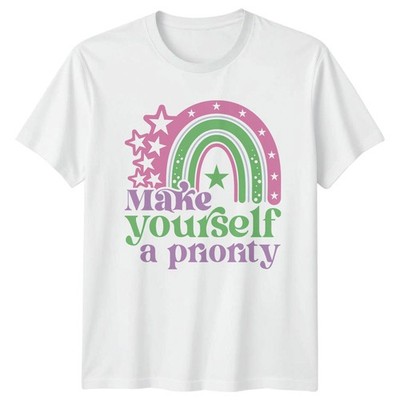 Make Yourself A Priority Damen T-Shirt Boho Regenbogen Self Care Geburtstag Geschenk
