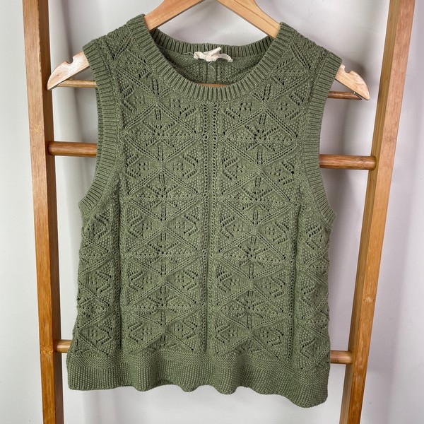 Seasalt Cornwall Jumper Vest Womens 14 Green Knit Crew Neck Organic Cotton
