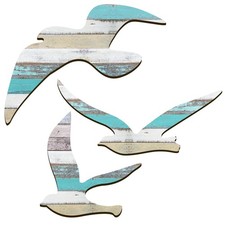 3Pcs Wood Seagull Beach Wall Art, Nautical -adhesive Seagull Decorations, Coa...