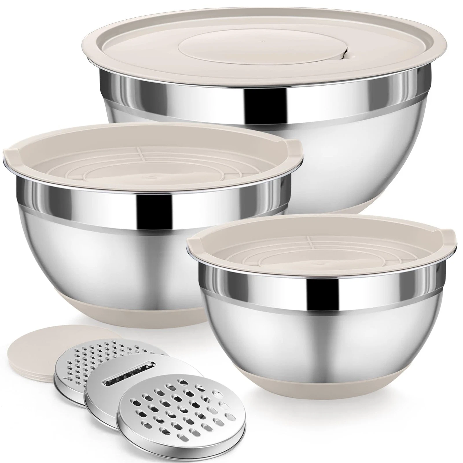 Mixing Bowl with Lids Set of 3, Stainless Steel Nesting Salad Bowls for Servi...