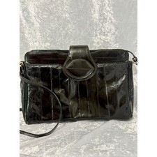 Vintage Black Genuine Eelskin Crossbody Bag Made in Korea Exotic Leather Purse
