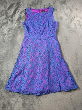 Adrianna Papell Dress Womens 8 Blue Lace Sleeveless Fit & Flare Short Party