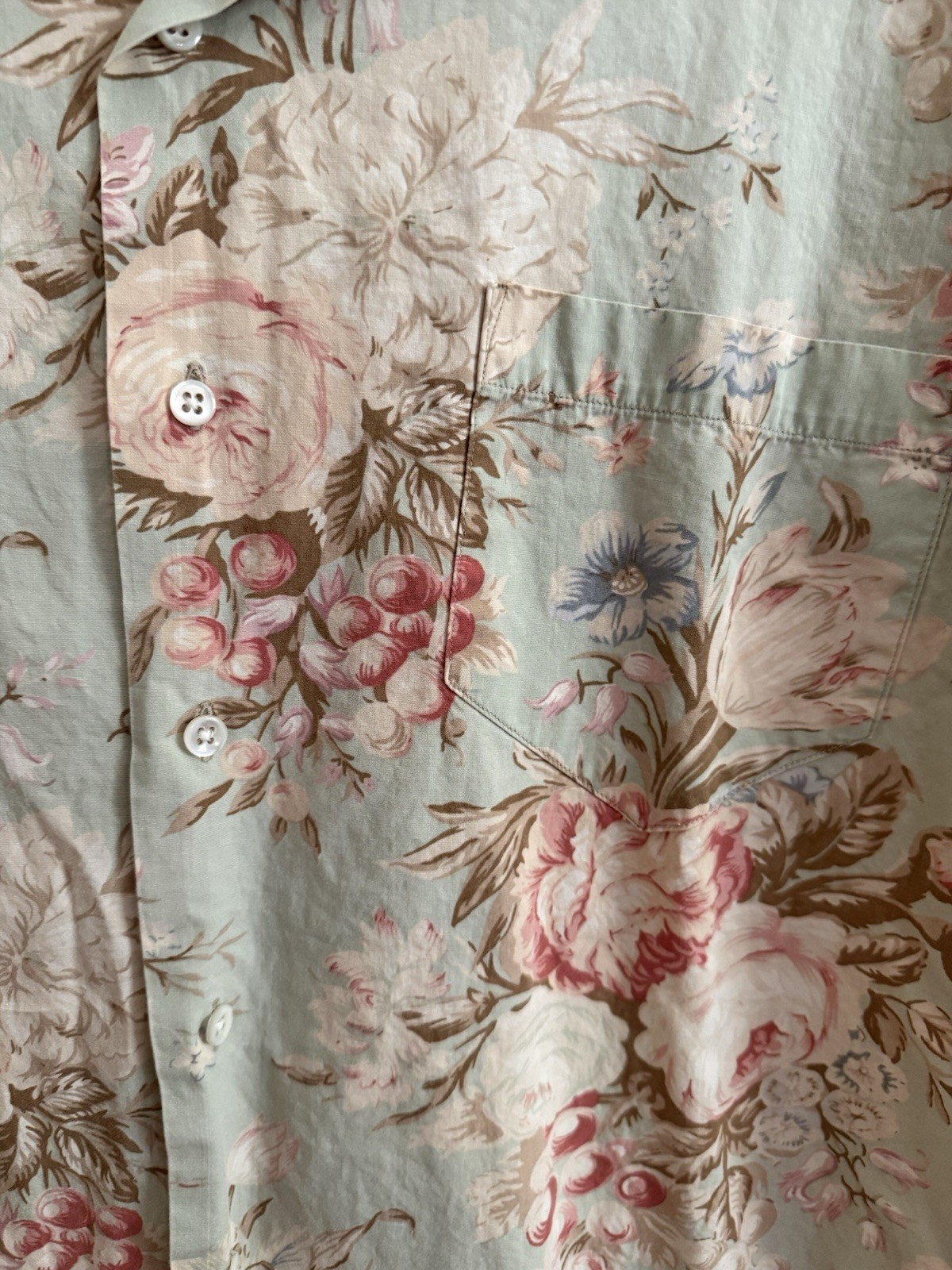 Vintage 1980s POLO Ralph Lauren Floral Mint And Rose Cotton Hawaiian Shirt RARE image 5