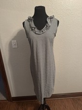 Talbots Womens Black White Sleeveless Striped Knit Dress Dress Size M